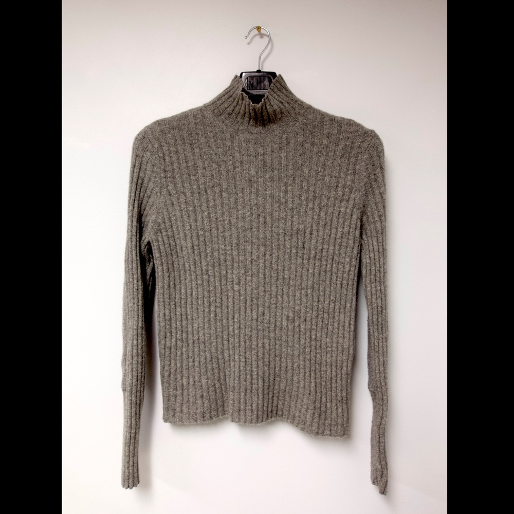 Vintage 90s Abercrombie Fitch Ribbed Lambswool Mock Neck Sweater L Grey